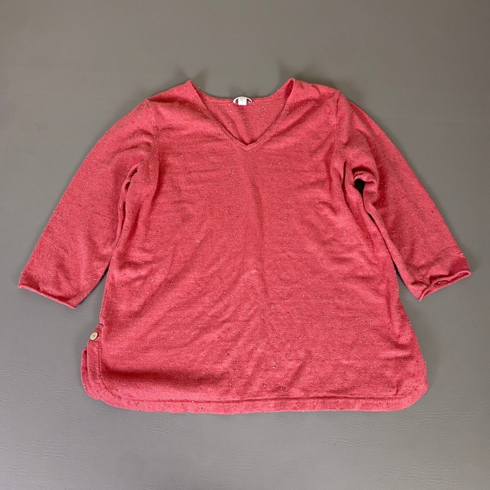 J.Jill Tunic Sweater Top Womens Size Large Pink Coral Speckled V Neck 3/4 Sleeve